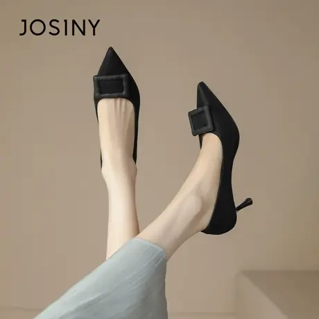 Josiny/卓诗尼尖头高跟鞋2023秋季新款法式黑色百搭气质细跟单鞋商品大图