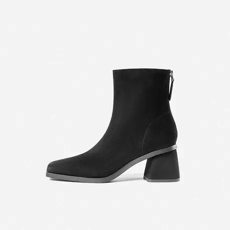 Nine West/玖熙2022年秋冬新款粗跟绒面短靴女方头高跟时装靴图片
