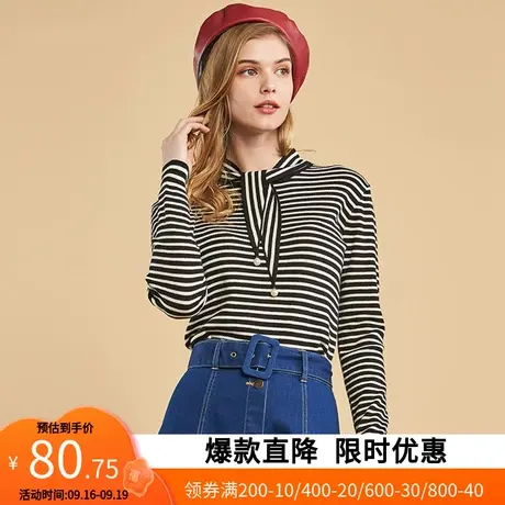 艾格春秋季女装休闲时尚套头黑白条纹长袖针织衫Y253商品大图