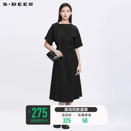 sdeer圣迪奥女装夏装裙子休闲网纱收腰露肩黑色连衣裙S22281225图片