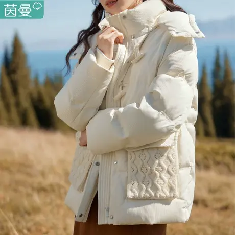茵曼官方旗舰店连帽轻薄羽绒服女2023冬季新款工装派克服外套短款图片
