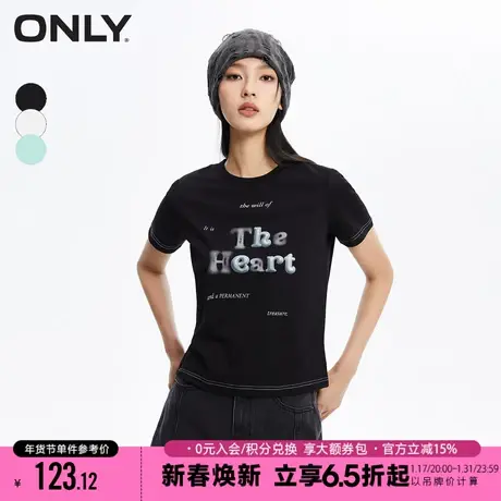 ONLY2024春季新款休闲百搭舒适显瘦圆领印花短款T恤女|124101061商品大图