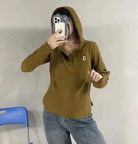c字母连帽小衫女欧洲站2023年早秋新款修身百搭休闲长袖T恤卫衣潮商品大图