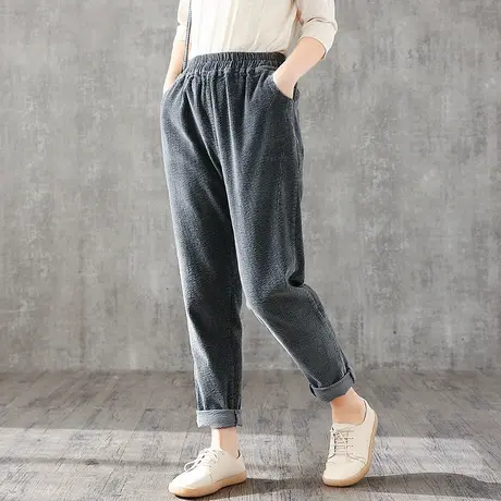 DZA百搭细条绒裤女宽松纯棉灯芯绒裤子2021秋季新款休闲直筒长裤商品大图