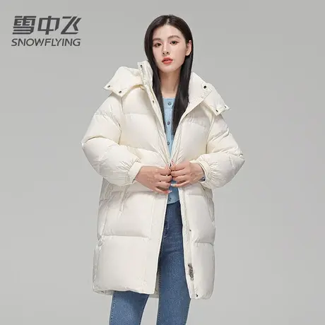 雪中飞羽绒服女2023新款冬季中长款连帽显瘦情侣户外时尚休闲外套图片
