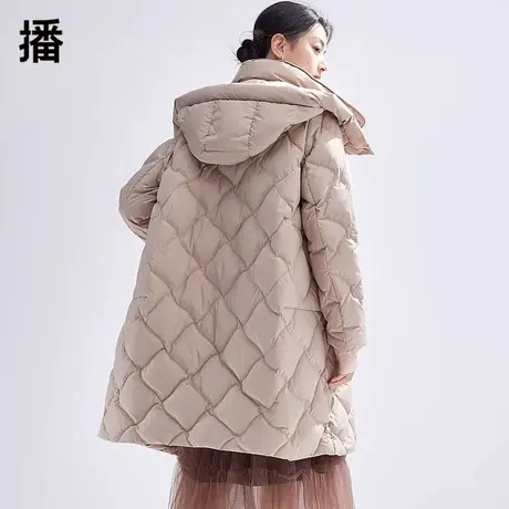 播90绒白鸭绒绗缝羽绒服女2023冬季新款中长款加厚外套DDQ4RD5763商品大图