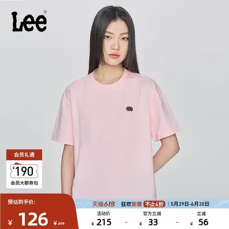 Lee25春夏新品舒适版圆领X-Crew像素徽标设计粉色女短袖T恤休闲图片