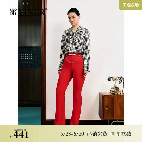 【1996系列】YINER音儿2024冬季新款中国红喇叭长裤休闲裤商品大图