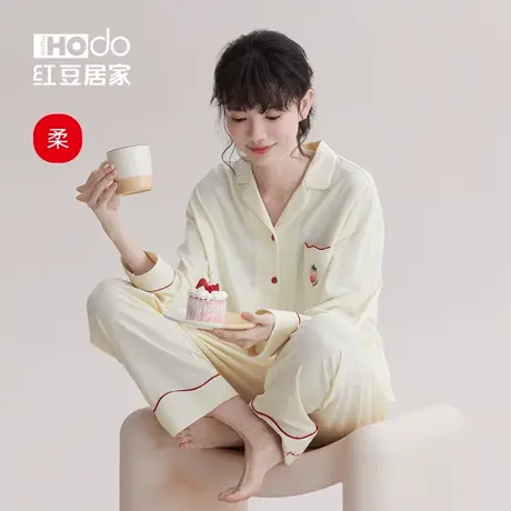 红豆居家睡衣女春秋款长袖宽松舒适柔软冬季暖气房睡衣薄款高级感商品大图