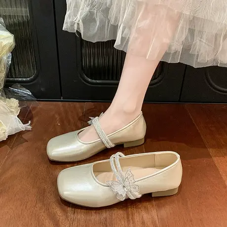 水钻法式玛丽珍鞋女2025夏季新款温柔平底配裙子单鞋气质通勤鞋子图片