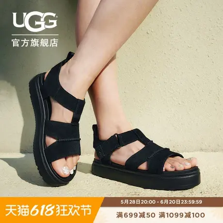 UGG夏季新款女士时尚舒适简约纯色厚底露趾魔术贴休闲凉鞋1170531图片