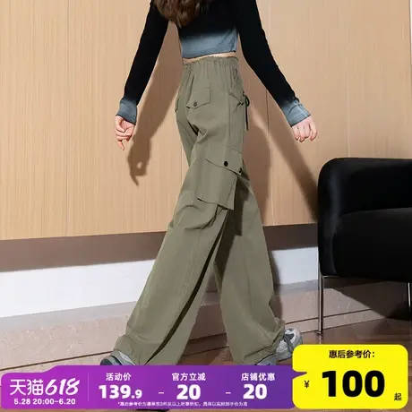 唐狮2025年春季新款女休闲裤百搭显瘦宽松阔腿工装裤流行绿色长裤图片