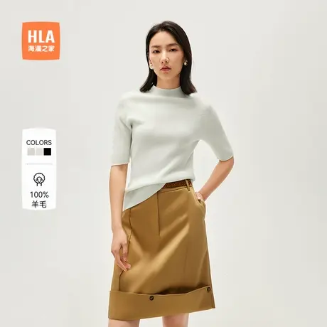【纯羊毛】HLA/海澜之家短袖针织衫秋新款半高领轻熟套头毛衣女装商品大图