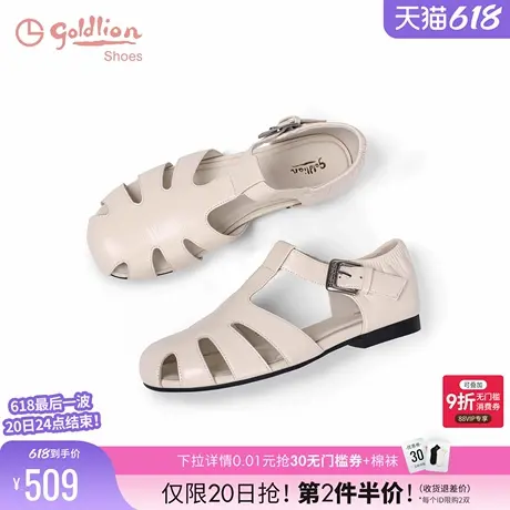 金利来包头凉鞋女2025夏季新款女鞋牛皮舒适百搭轻便平底罗马凉鞋图片