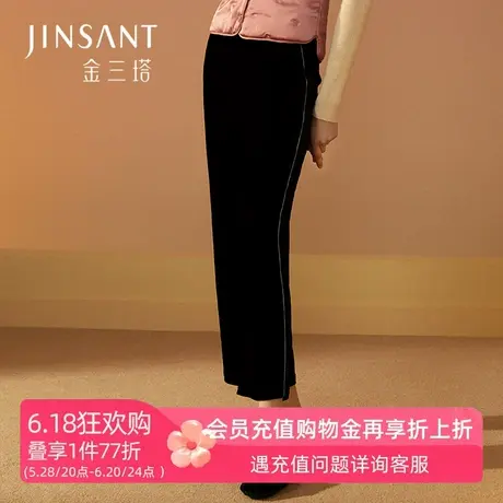金三塔复古丝绒阔腿长裤女高腰显瘦休闲舒适直筒拖地家居睡裤商品大图