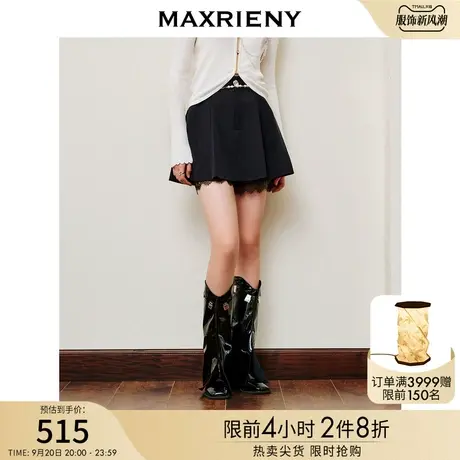 MAXRIENY西装百褶短裙A摆学院风裙裤2023夏季新款钻链蕾丝半身裙商品大图