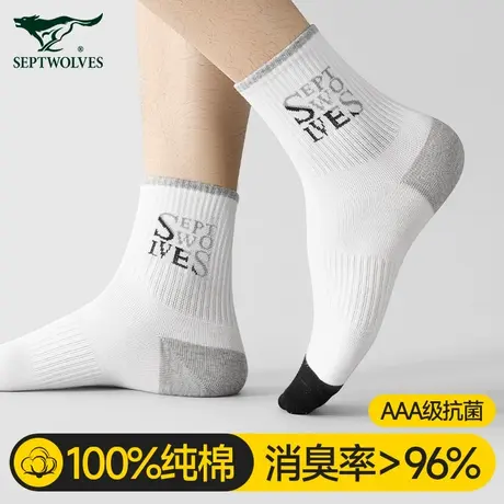 七匹狼男士袜子男款纯棉吸汗防臭中筒袜夏季男生100%全棉运动袜男商品大图