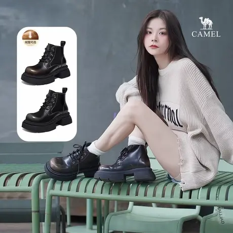 骆驼女鞋2025夏季新款时尚复古厚底增高马丁靴女舒适通勤百搭短靴商品大图