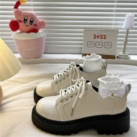 英伦风小皮鞋女学生2023新款百搭小个子增高系带圆头厚底松糕单鞋商品大图