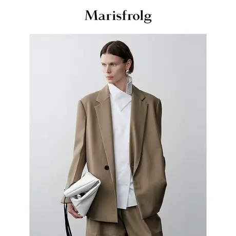 【商场同款】玛丝菲尔2023年冬季新款沙砾棕宽肩百搭羊毛西装外套商品大图