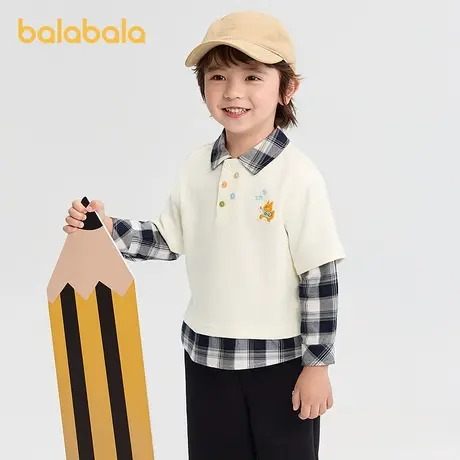 巴拉巴拉童装男童卫衣格纹拼接假两件长袖上衣2025新款秋装学院风图片