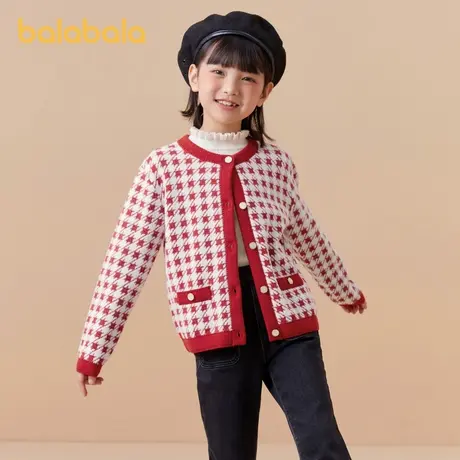 巴拉巴拉女童小香风针织外套2024新款春季红色童装拜年服儿童毛衣图片