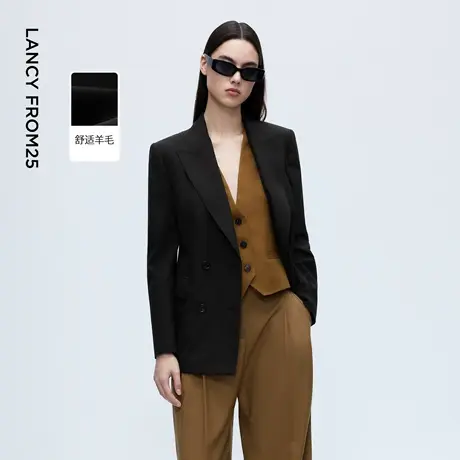 朗姿高端黑色商务西装外套羊毛西服通勤女职业2025年冬季新款图片
