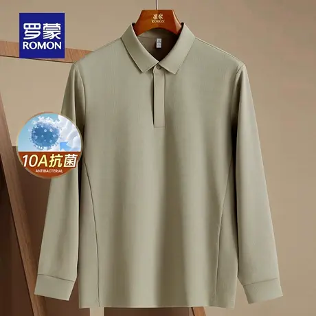 【10A抗菌】罗蒙男士时尚百搭长袖polo衫2025秋季新款纯色T恤衫男商品大图