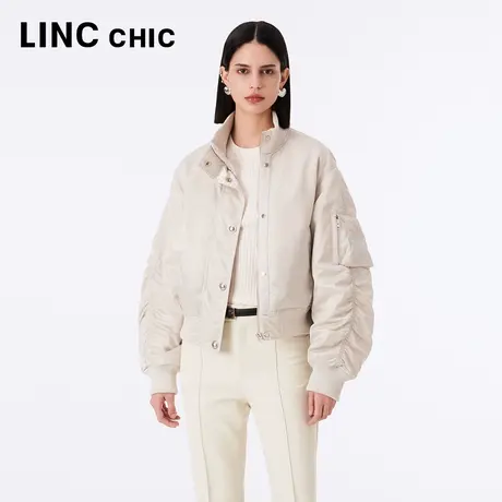 【好物体验专享】LINCCHIC金羽杰秋冬潮酷夹克羽绒服女Y21801101G商品大图