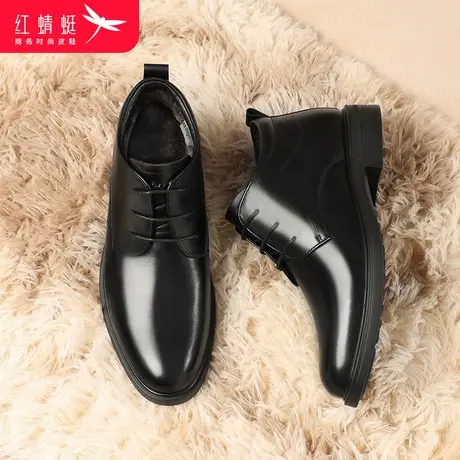 红蜻蜓男鞋冬季新款商务高帮皮鞋男真皮系带耐磨加绒保暖短靴棉鞋商品大图