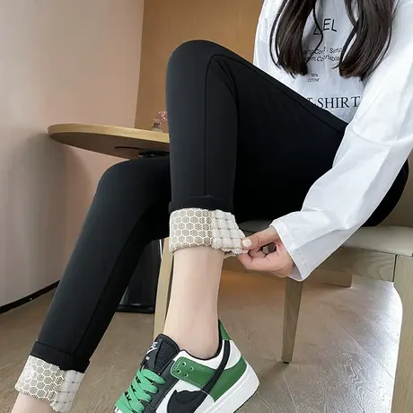 外穿黑色加绒羽绒裤女秋冬新款高腰加厚修身显瘦小脚保暖打底棉裤商品大图