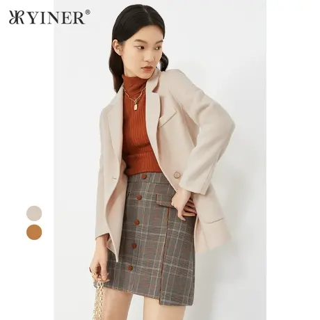 YINER音儿女装2021冬季新款一粒扣羊毛双面呢大衣商品大图