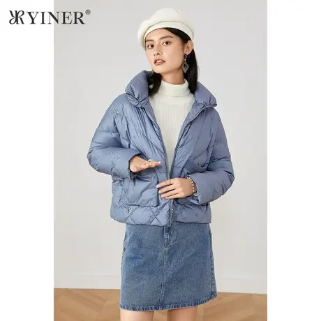 YINER音儿商场同款女装2021冬季新款短款面包压纹连帽羽绒服商品大图