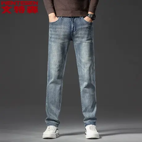 秋季新款男士直筒牛仔裤青年潮牌时尚男裤韩版潮流修身男款长裤子商品大图