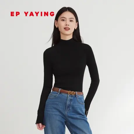 [唐嫣同款]EP雅莹女装 羊毛纯色高领针织衫 2023秋冬新款9918A图片
