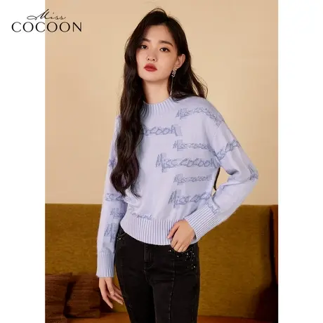 miss COCOON字母减龄毛衣女2023新款春季保暖兔绒羊毛针织衫上衣商品大图