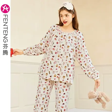 芬腾春秋睡衣女纯棉长袖韩版宽松卡通甜美可爱少女新款家居服套装图片
