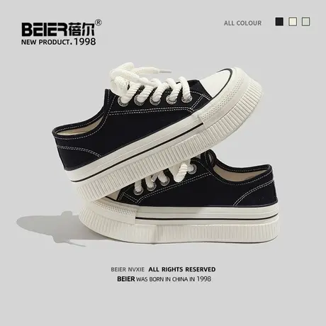 蓓尔 厚底帆布鞋女2023夏季新款配裙子鞋子潮设计小白鞋百搭板鞋商品大图