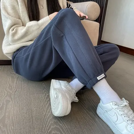 加绒运动裤女宽松束脚休闲裤子2024新款春秋小个子加厚防风卫裤商品大图
