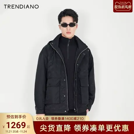 TRENDIANO官方男装2023春季新款压花连帽棉衣外套男图片