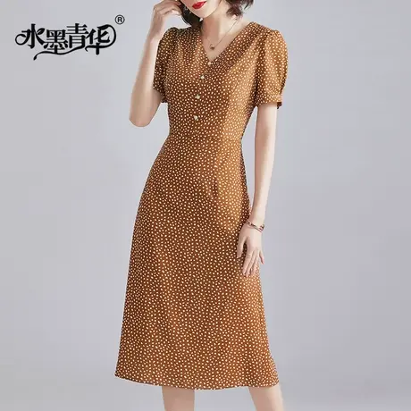 【1件7.9折】时尚百搭短袖连衣裙夏季新款连身裙收腰显瘦印花裙子商品大图