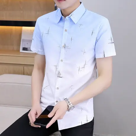 夏季冰丝短袖衬衫男士修身韩版潮流渐变色衬衣男青年薄款休闲寸衣商品大图