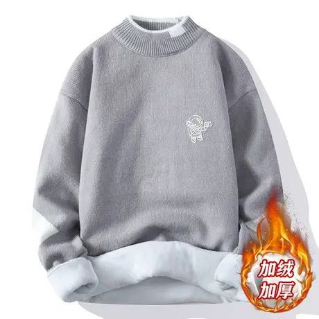 假两件毛衣男士冬季加绒加厚慵懒风半高领针织衫宽松休闲保暖线衣商品大图