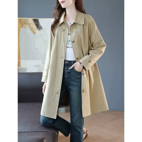 宝诗黎风衣外套女时尚气质中长款英伦风2025春季新款纯色棉质大衣商品大图