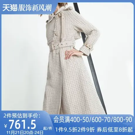 粗花呢威尔士格纹呢子大衣女长款过膝2024秋冬新款潮时尚毛呢外套图片