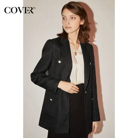 COVER秋季银丝宽肩直身小香风外套商品大图