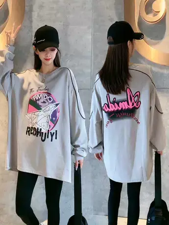 2023秋季新款爆款飞机印花圆领长袖卫衣女休闲宽松百搭上衣ins潮图片