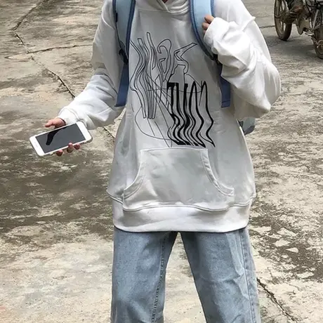 美式复古卫衣女2021新款宽松韩版ins设计感小众春秋薄款连帽外套商品大图