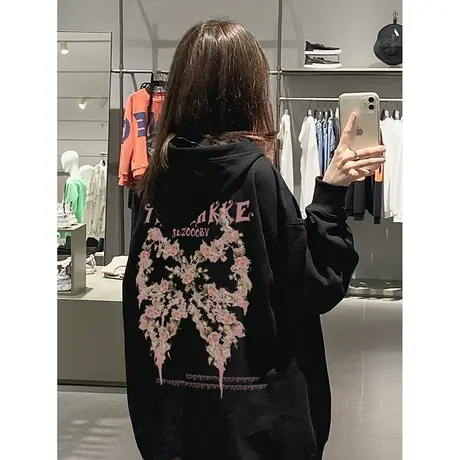 美式蝴蝶连帽卫衣外套女春秋2024新款爆款oversize设计感小众上衣图片