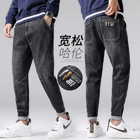 黑灰色工装牛仔裤男士直筒宽松休闲长裤子男裤秋季春秋款潮牌哈伦商品大图